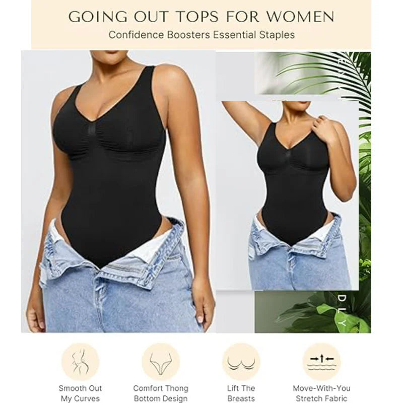 Tummy Control Tank Bodysuit with Wide Straps