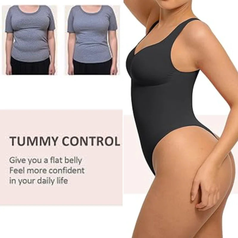 Tummy Control Tank Bodysuit with Wide Straps